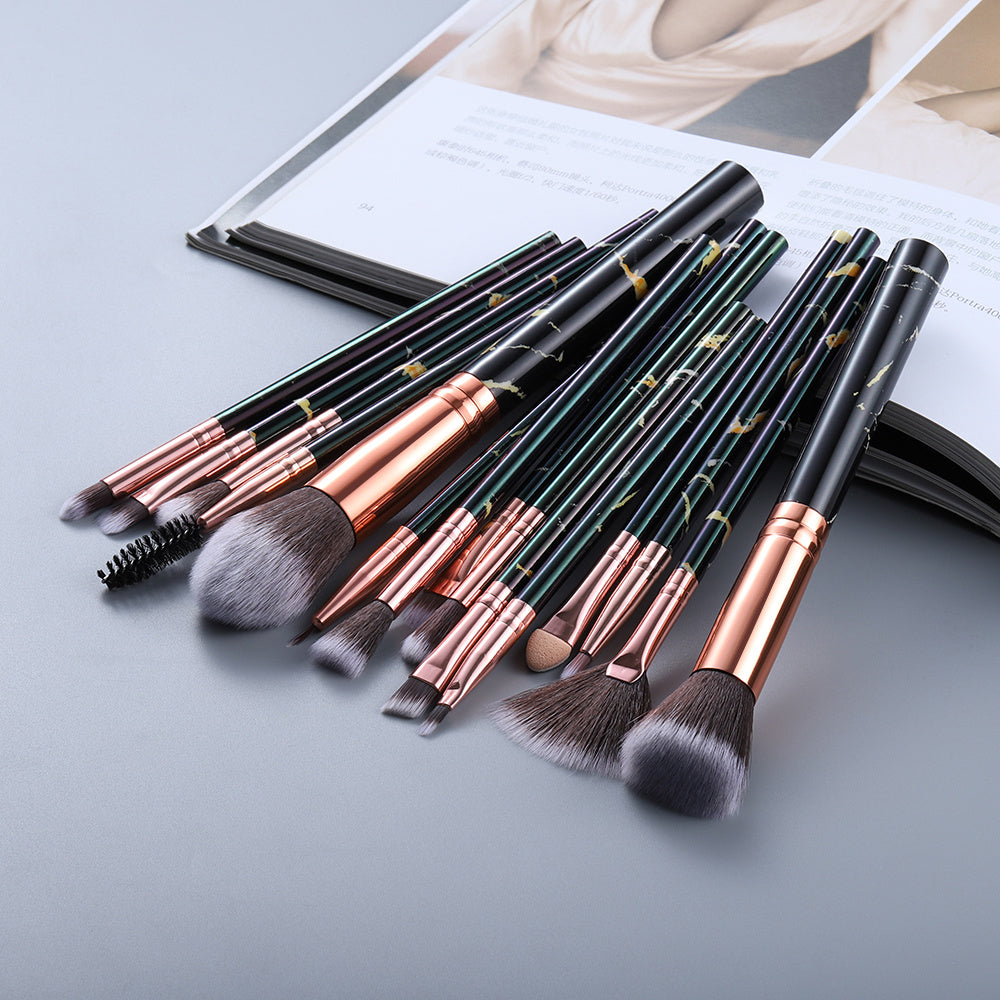 15-Piece Marbled Makeup Brush Set - The Self-care Edit