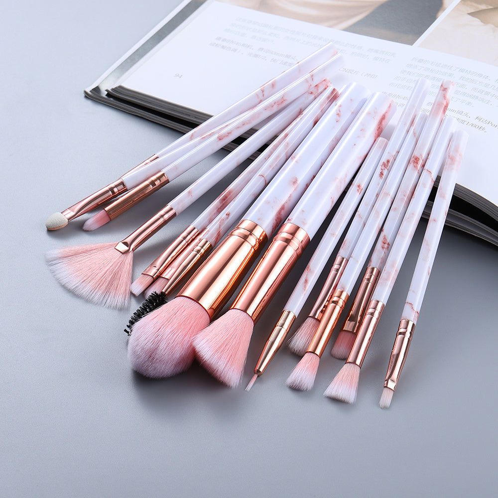 15-Piece Marbled Makeup Brush Set - The Self-care Edit